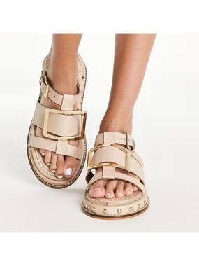 Chunky Espadrille Platform Sandals Cream Leather Size 9 ASOS